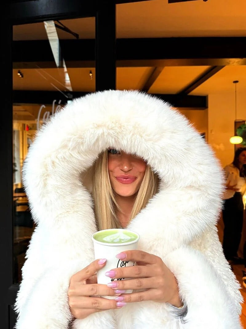 Cosy women's jacket with oversized hood and plush texture | L&S - 2 - London-stylehouse.com