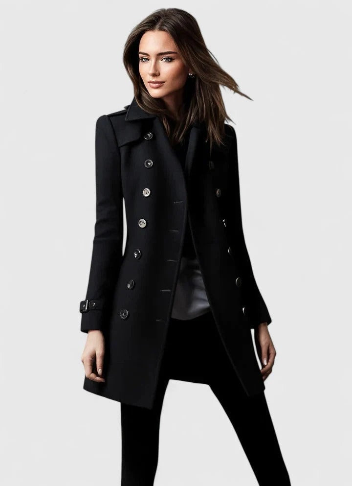 Women's coat with a tailored fit and gold buttons | L&S - 3 - London-stylehouse.com