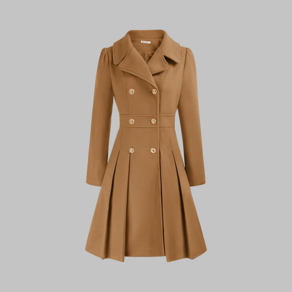 Women's coat with flared skirt and double-breasted design | L&S - 4 - London-stylehouse.com