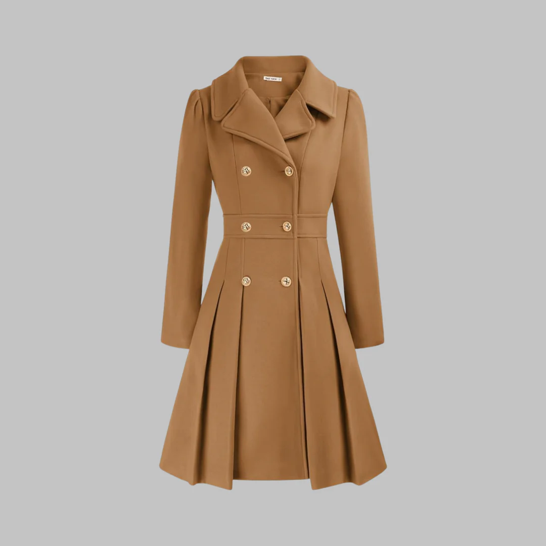 Women's coat with flared skirt and double-breasted design | L&S - 4 - London-stylehouse.com