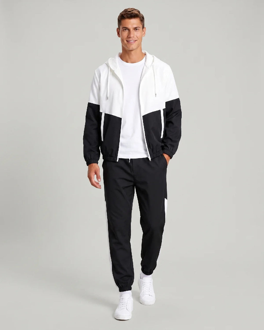 Men's Two-Piece Set: Colour-Block Hoodie and Jogging Bottoms | L&S - 1 - London-stylehouse.com