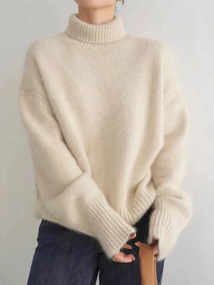 Pullover Women's High Neck Loose Fit with Ribbed Cuffs | L&S