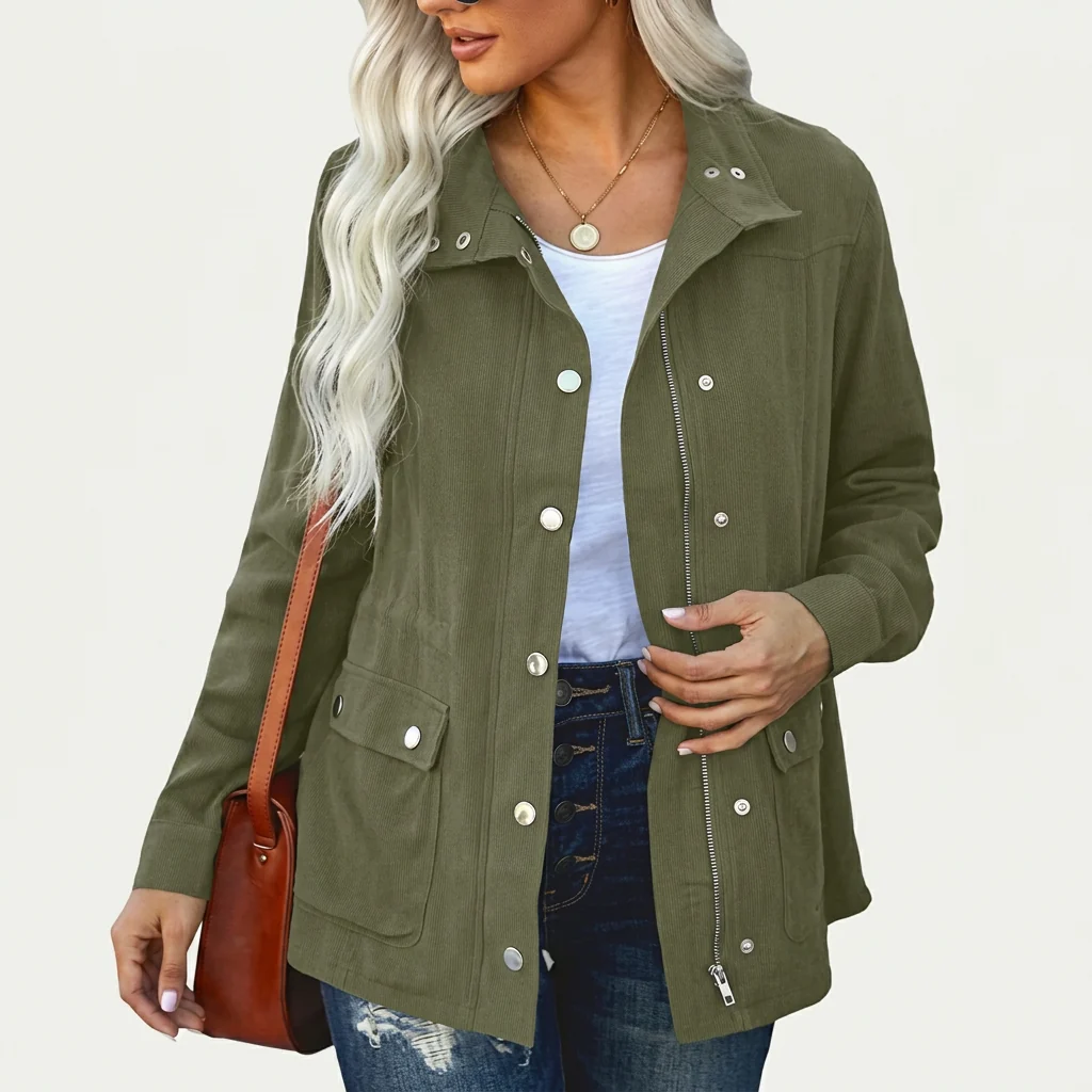 Utility jacket women's, relaxed fit with press-stud fastening | L&S - 2 - London-stylehouse.com