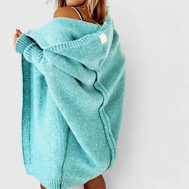 Women's oversized cardigan with hood and ribbed sleeves | L&S - 1 - London-stylehouse.com
