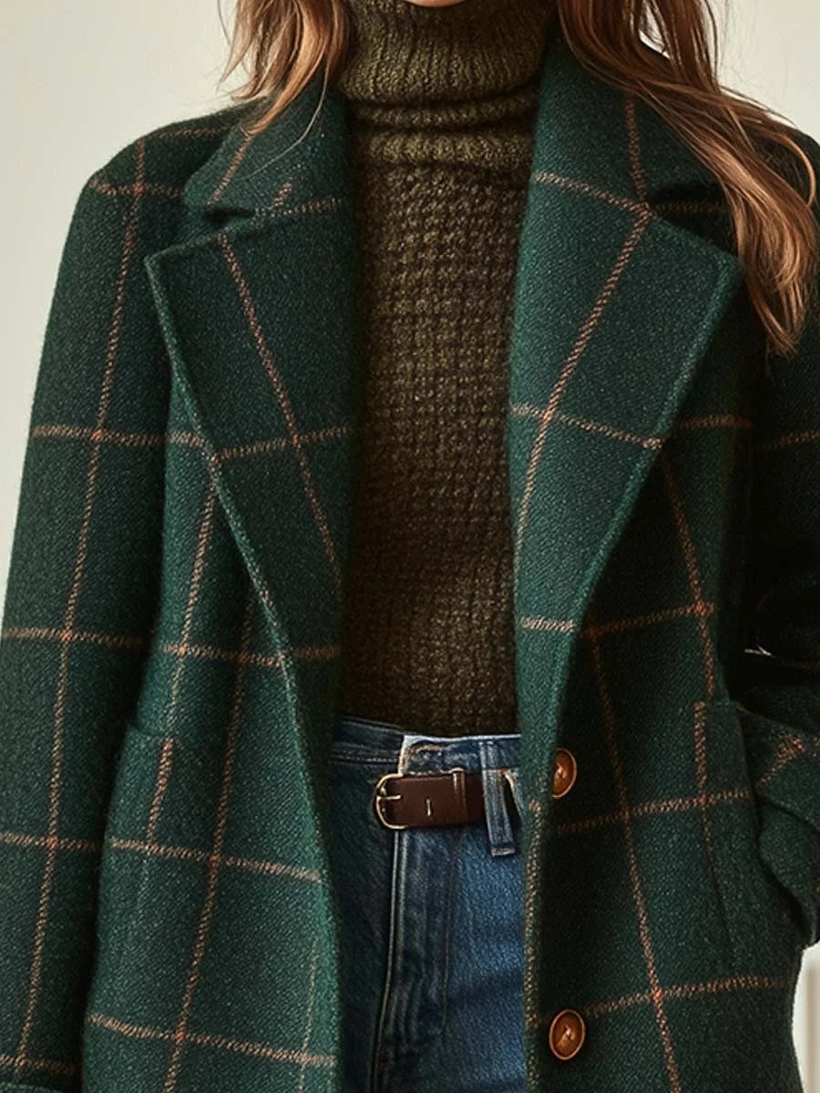 Checked women's coat with a tailored fit and double-breasted design | L&S - 2 - London-stylehouse.com