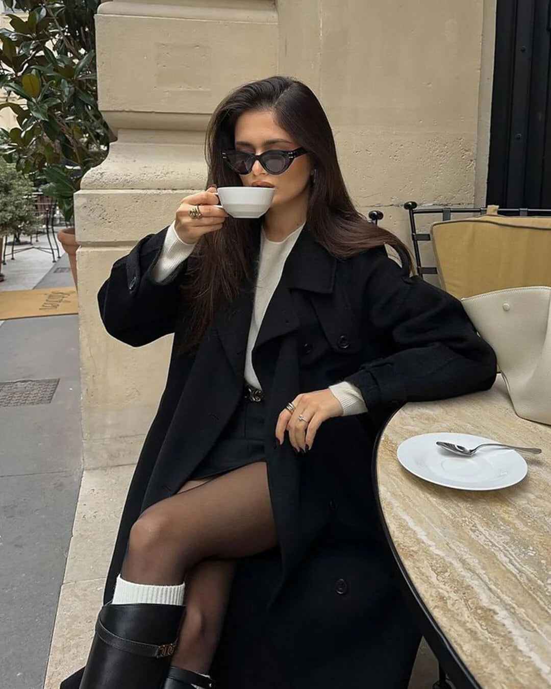 Long women's coat with a relaxed fit and double-breasted design | L&S - 7 - London-stylehouse.com