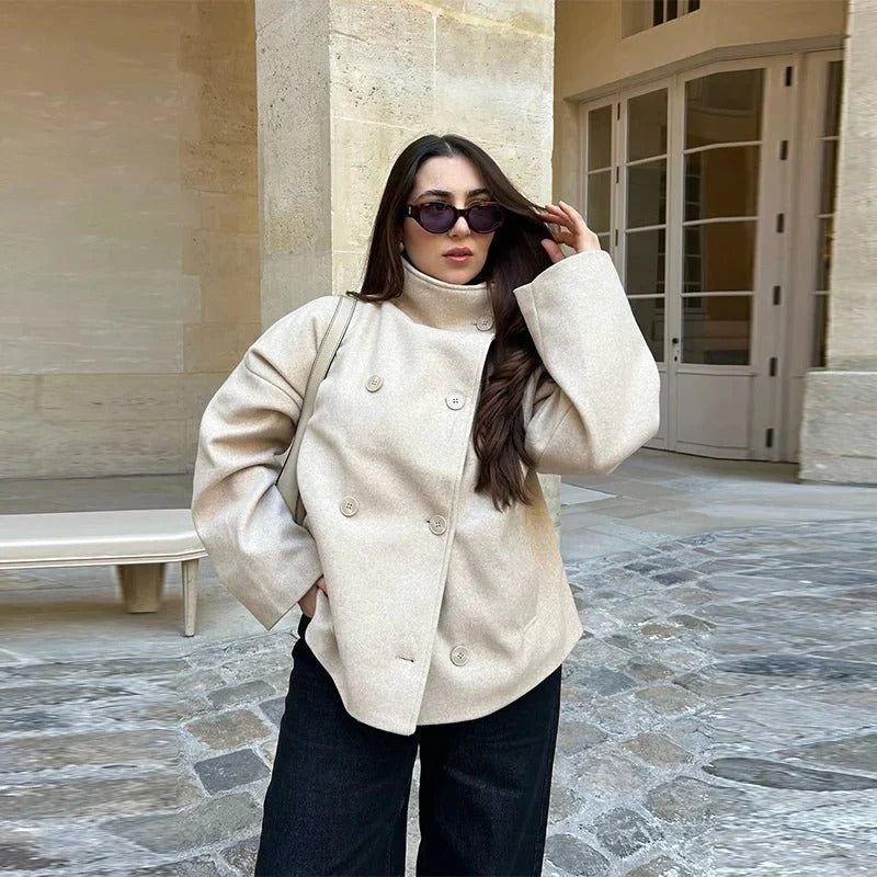 Women's jacket with a high collar and relaxed fit | L&S - 3 - London-stylehouse.com