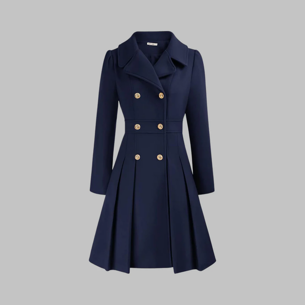 Women's coat with flared skirt and double-breasted design | L&S - 5 - London-stylehouse.com