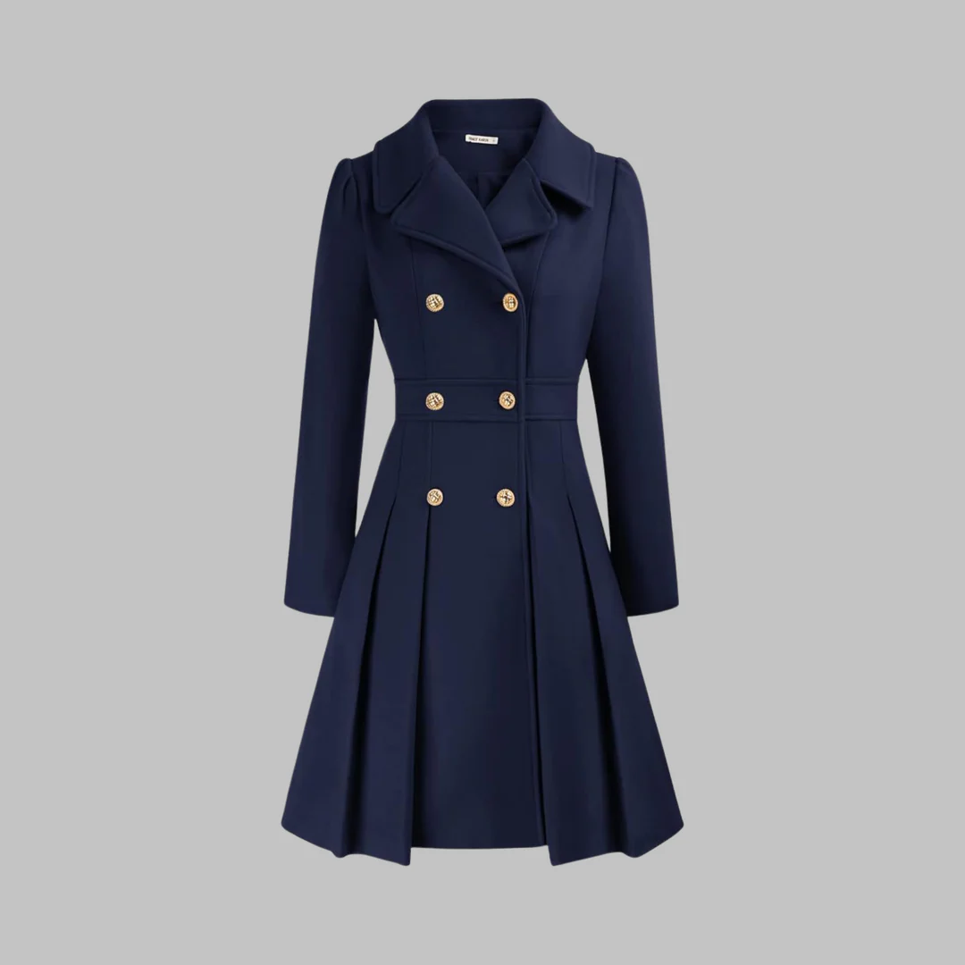 Women's coat with flared skirt and double-breasted design | L&S - 5 - London-stylehouse.com