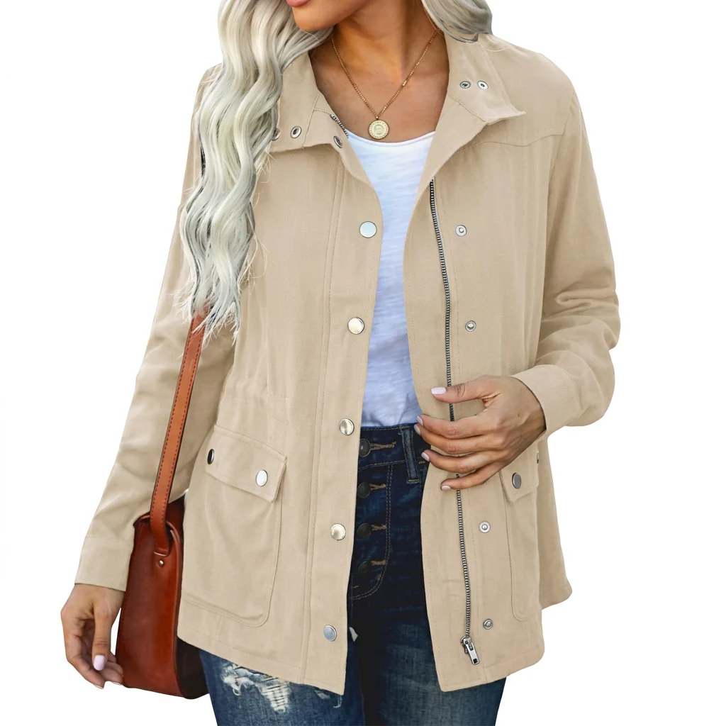 Utility jacket women's, relaxed fit with press-stud fastening | L&S - 3 - London-stylehouse.com