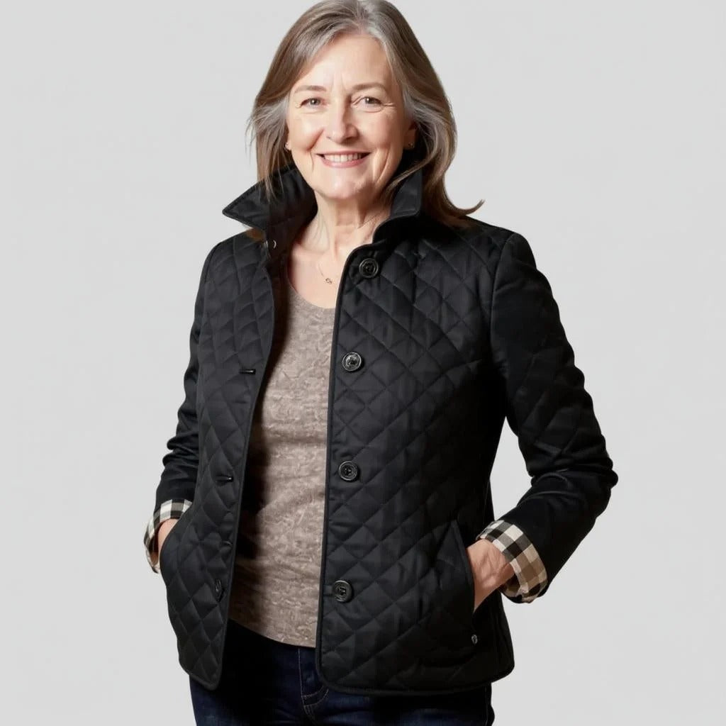 Women's Quilted Jacket with Notched Collar and Button Detail | L&S