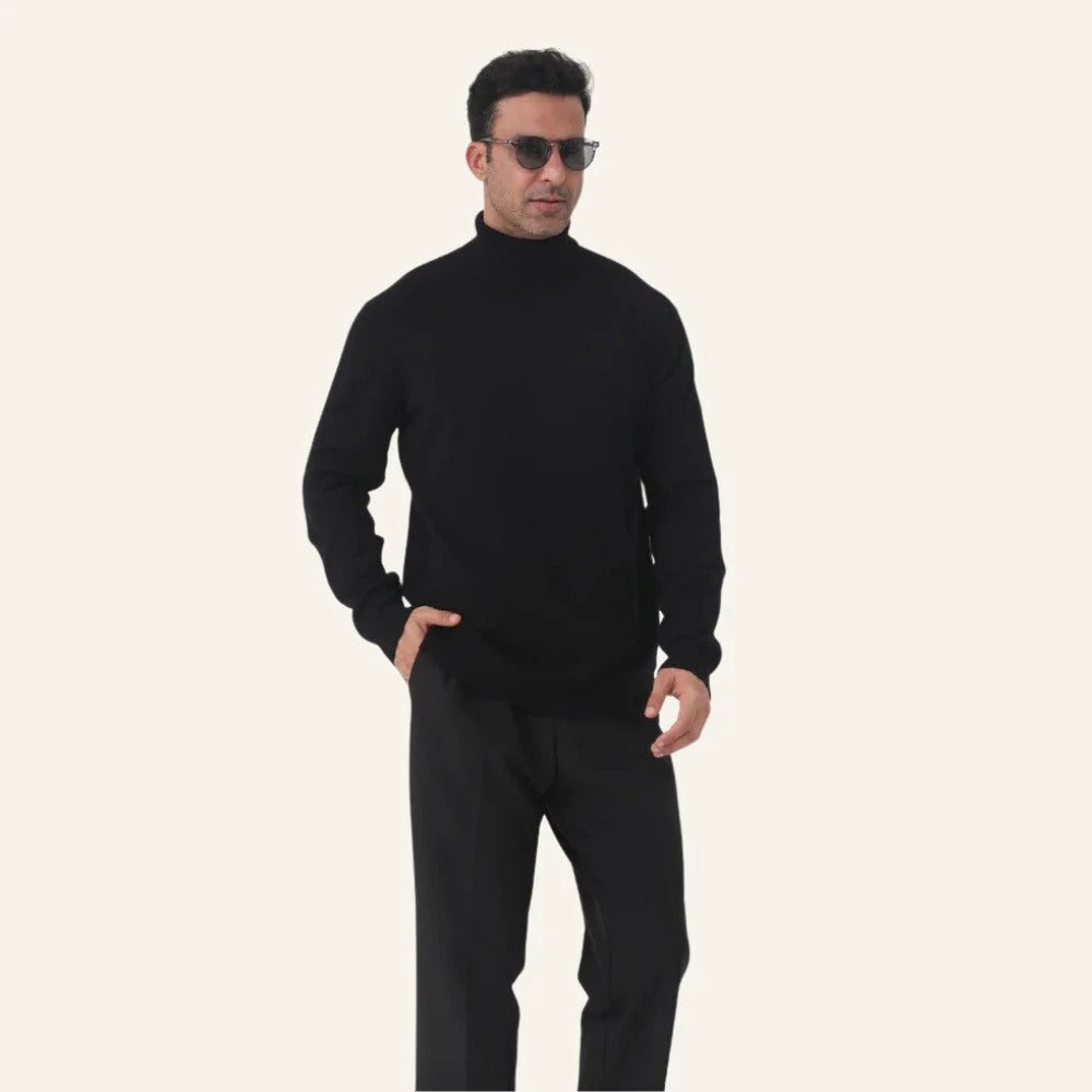 Men's Slim-Fit Turtleneck Sweater with Ribbed Cuffs | L&S - 5 - London-stylehouse.com