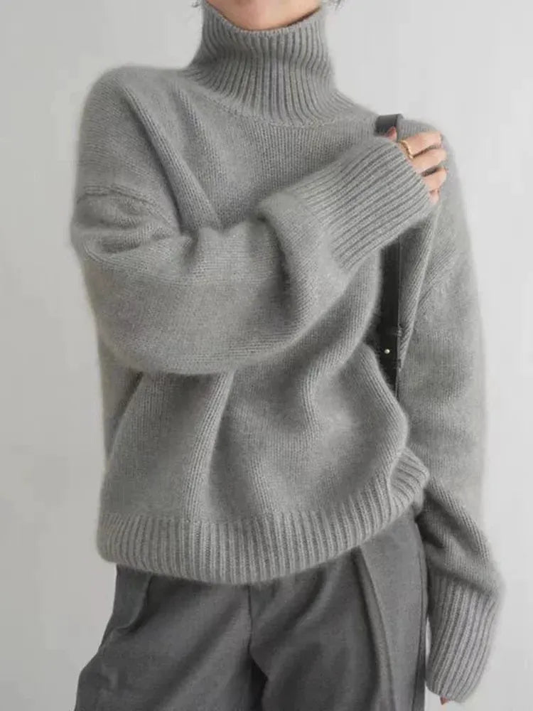 Pullover Women's High Neck Loose Fit with Ribbed Cuffs | L&S