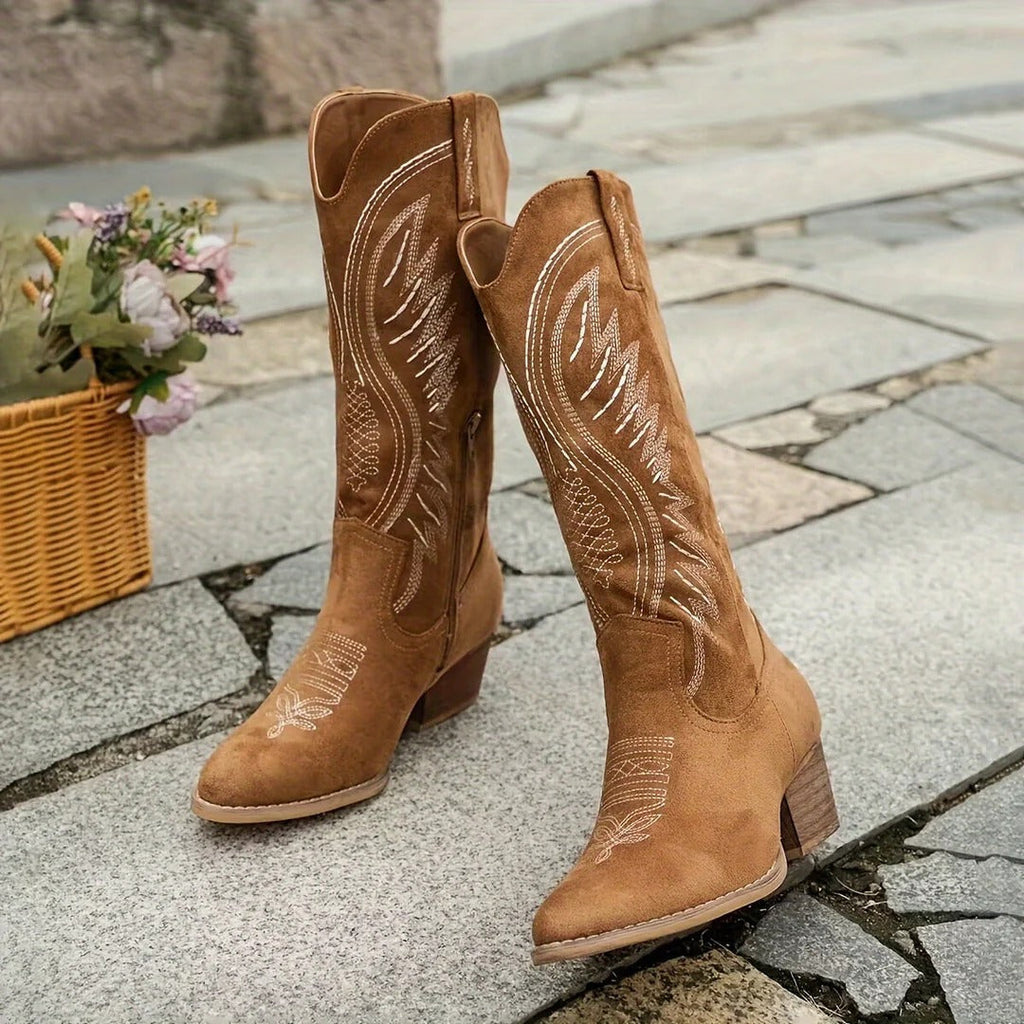 Women's Western Boots with Block Heels and Intricate Embroidery | L&S - 3 - London-stylehouse.com