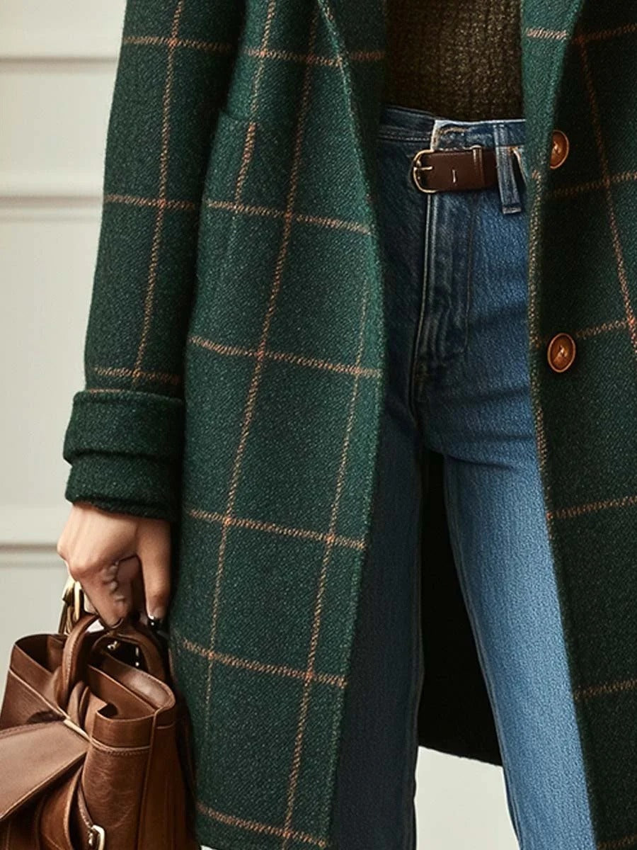 Checked women's coat with a tailored fit and double-breasted design | L&S - 3 - London-stylehouse.com
