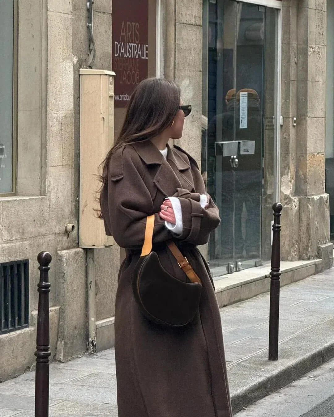 Long women's coat with a relaxed fit and double-breasted design | L&S - 6 - London-stylehouse.com
