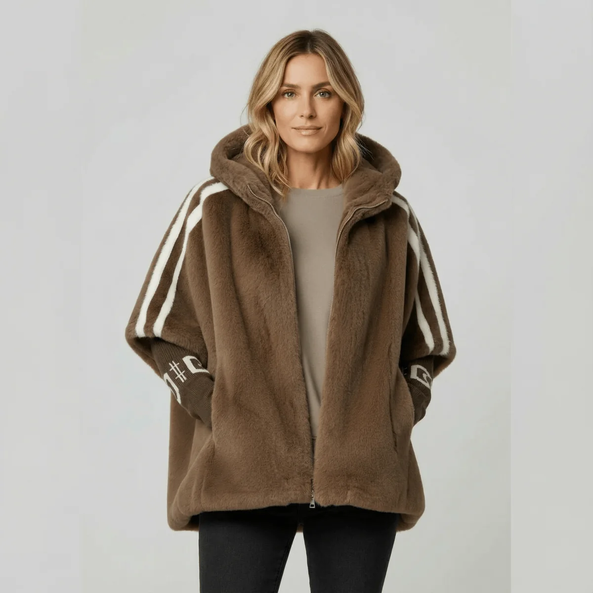 Women's hooded jacket with sporty stripes and relaxed fit | L&S - 7 - London-stylehouse.com
