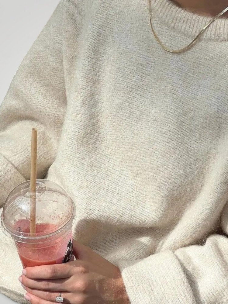 Oversized Women's Sweater with Relaxed Fit and Rolled-Up Cuffs | L&S - 2 - London-stylehouse.com