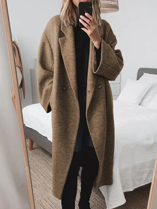 Women's Oversized Coat with Double-Breasted Closure | L&S - 2 - London-stylehouse.com