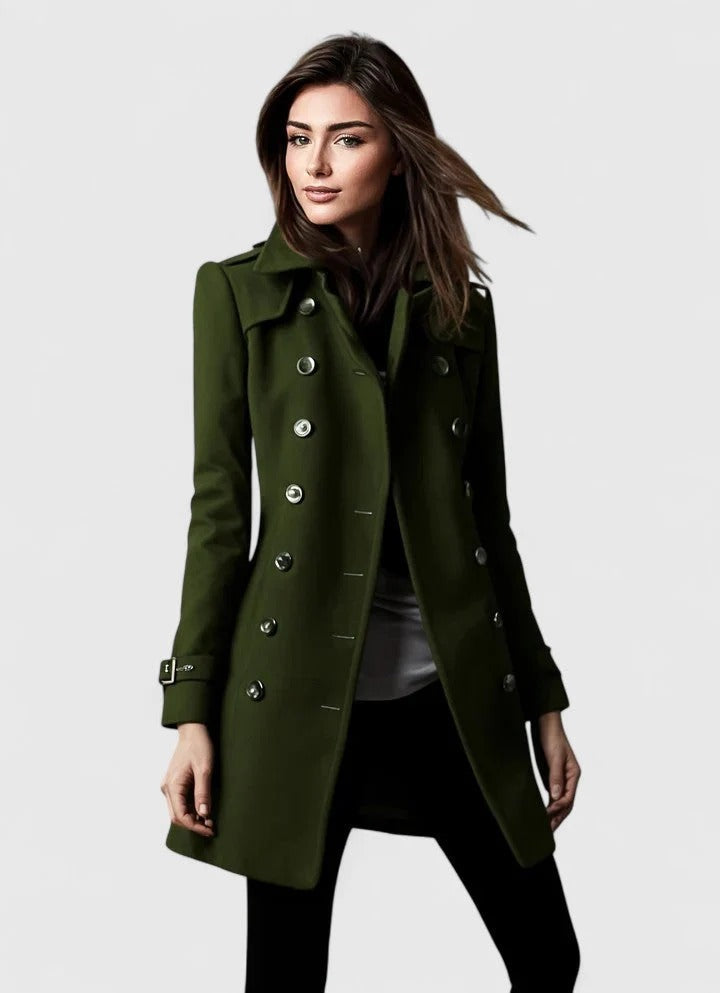 Women's coat with a tailored fit and gold buttons | L&S - 2 - London-stylehouse.com