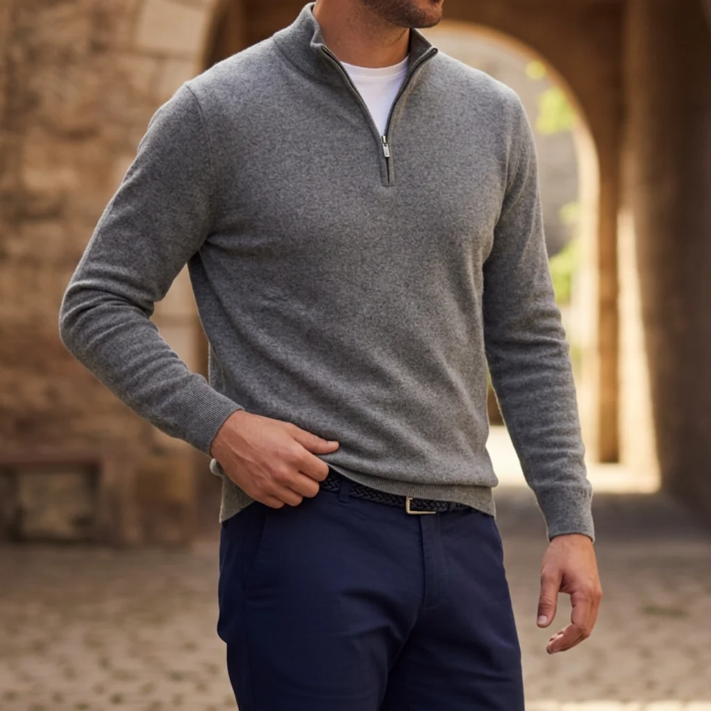 Men's zip-up sweater in textured finish | L&S - 3 - London-stylehouse.com