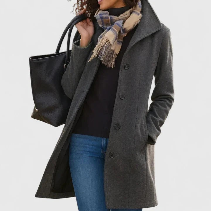 Women's coat with a fitted cut and button detailing | L&S - 2 - London-stylehouse.com