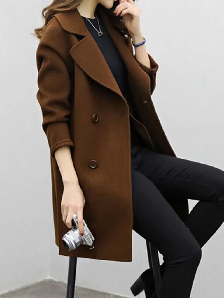 Women's Double-Breasted Coat with Oversized Lapels | L&S - 2 - London-stylehouse.com