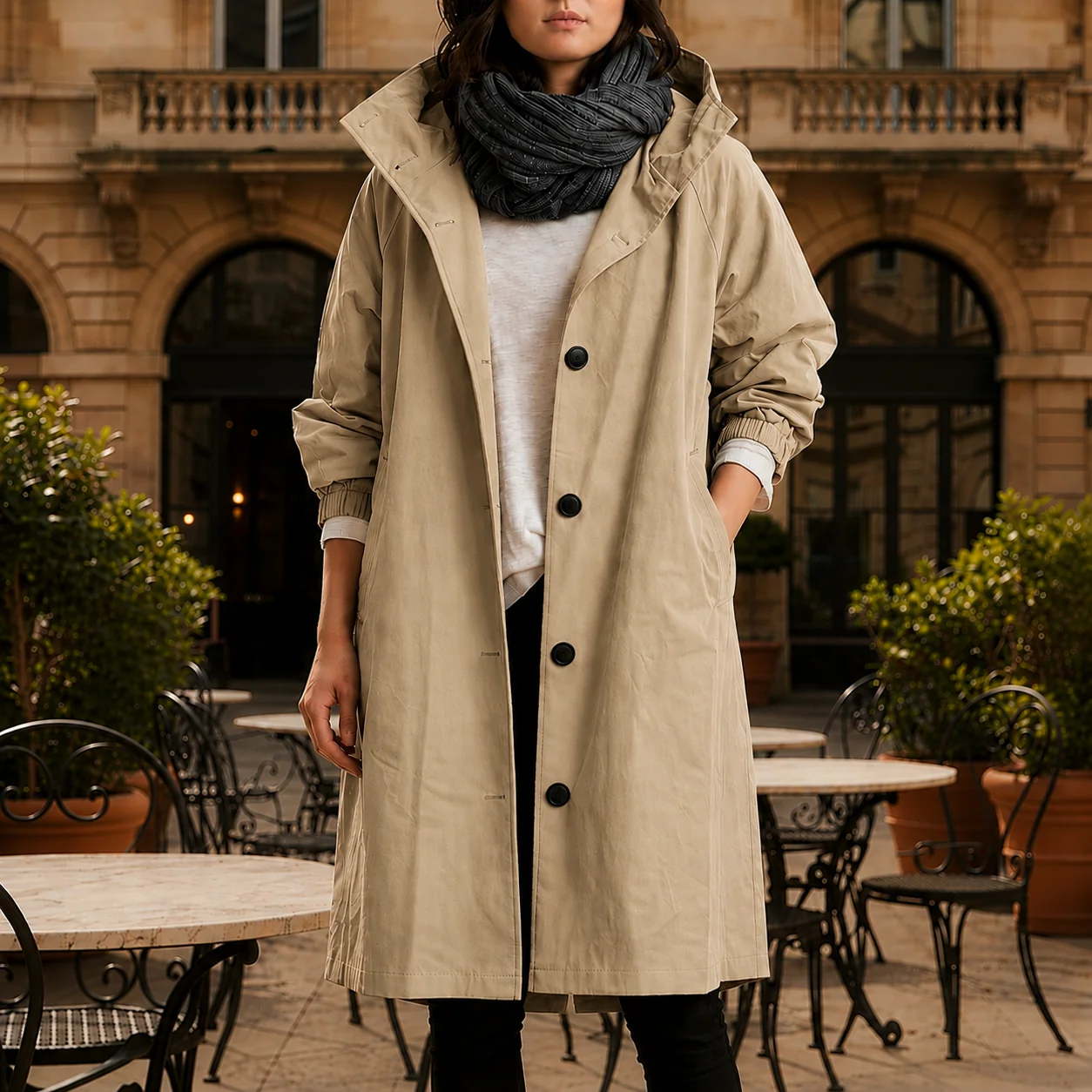 Women’s longline jacket with hood and button placket | L&S - 1 - London-stylehouse.com