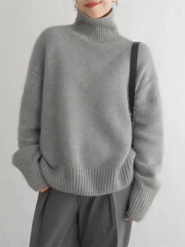Pullover Women's High Neck Loose Fit with Ribbed Cuffs | L&S