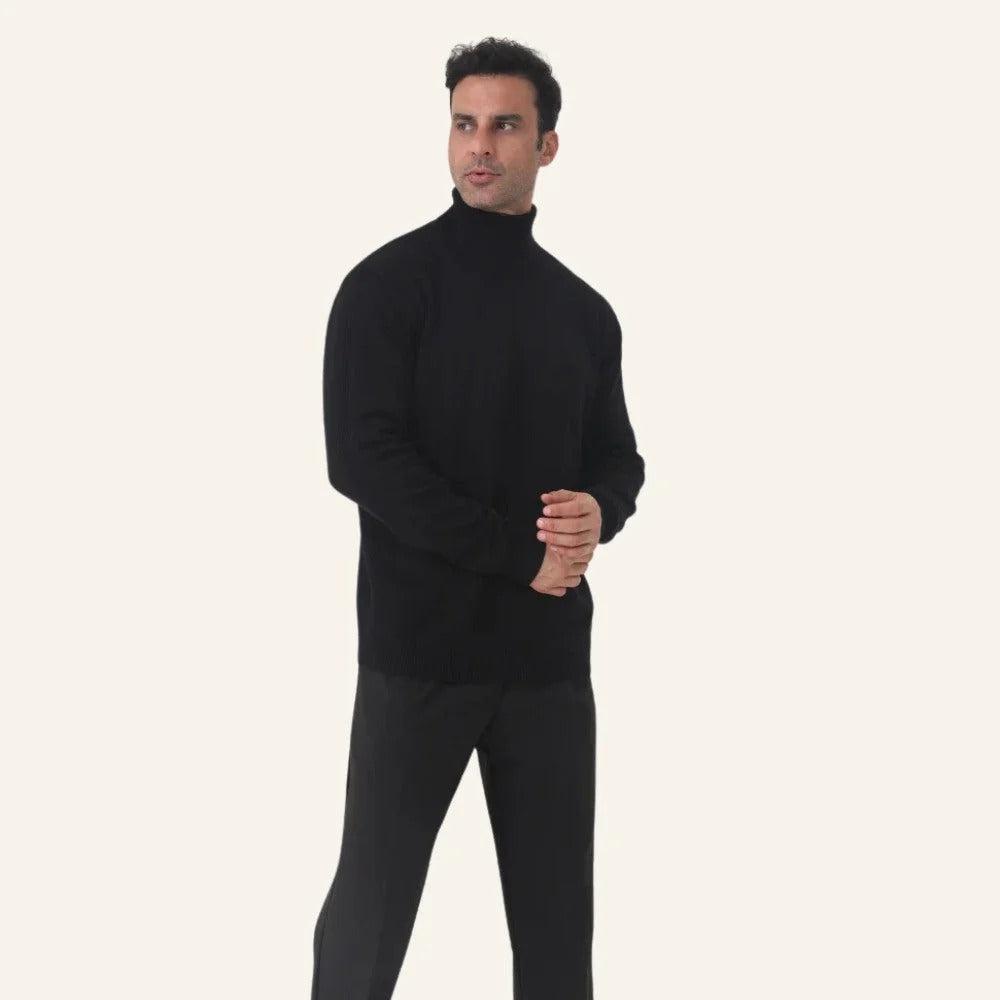 Men's Slim-Fit Turtleneck Sweater with Ribbed Cuffs | L&S - 6 - London-stylehouse.com