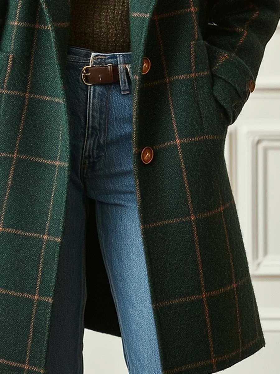 Checked women's coat with a tailored fit and double-breasted design | L&S - 4 - London-stylehouse.com