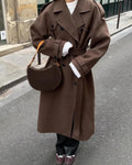 Long women's coat with a relaxed fit and double-breasted design | L&S - 1 - London-stylehouse.com