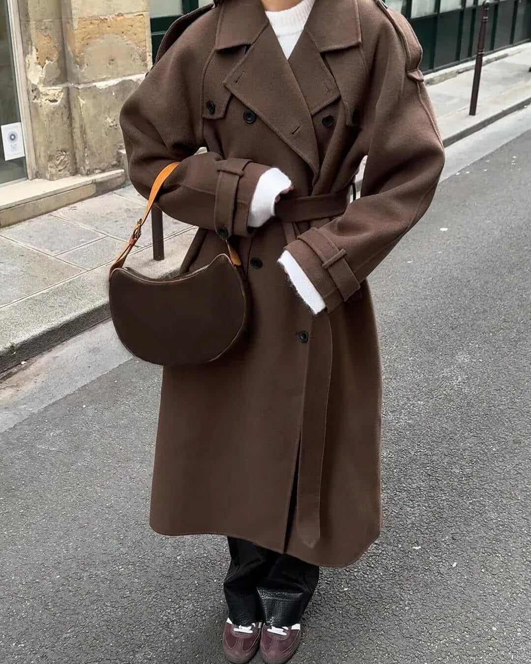 Long women's coat with a relaxed fit and double-breasted design | L&S - 1 - London-stylehouse.com