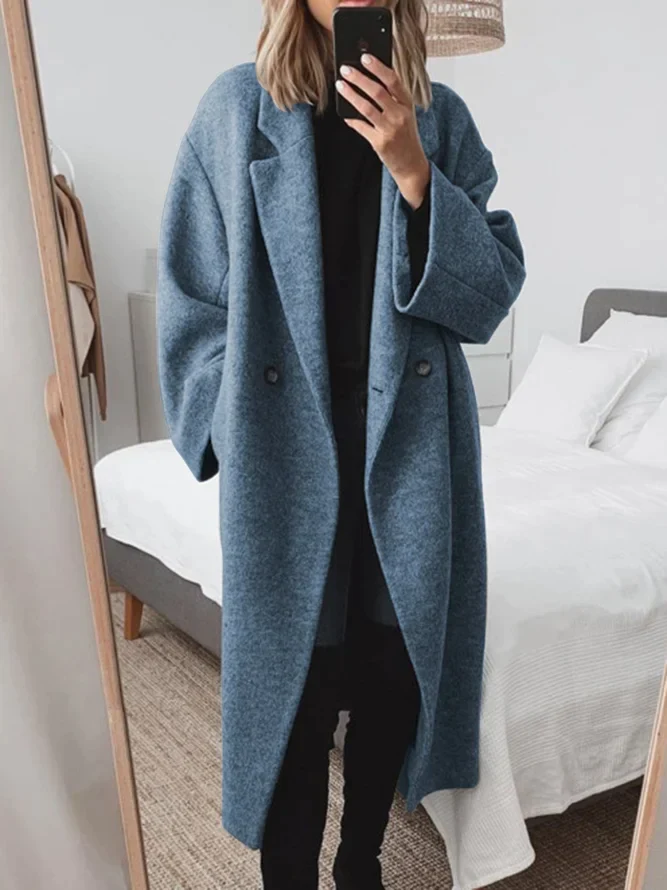 Women's Oversized Coat with Double-Breasted Closure | L&S - 3 - London-stylehouse.com