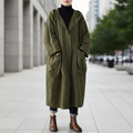 Women's long utility jacket with hood and pockets | L&S - 1 - London-stylehouse.com