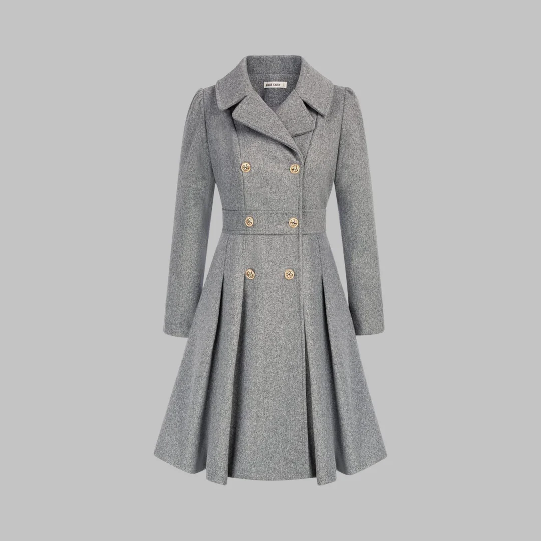 Women's coat with flared skirt and double-breasted design | L&S - 7 - London-stylehouse.com