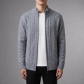 Men's Cable Knit Jacket with Stand-Up Collar | L&S - 5 - London-stylehouse.com