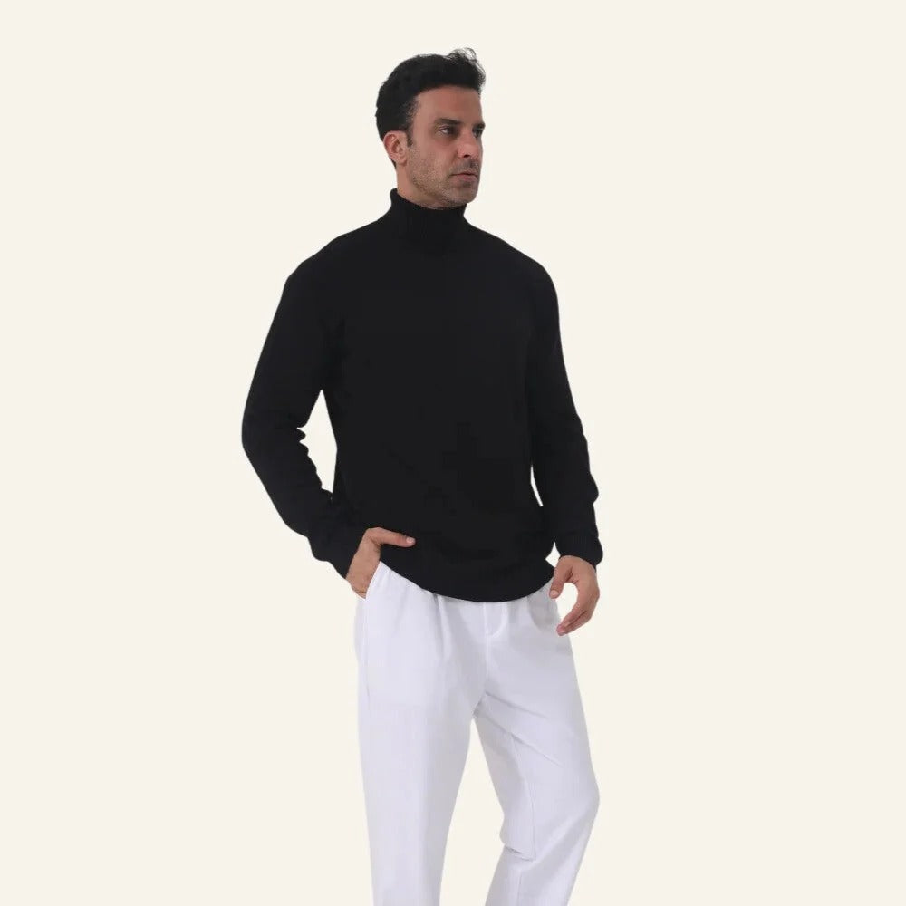 Men's Slim-Fit Turtleneck Sweater with Ribbed Cuffs | L&S - 7 - London-stylehouse.com