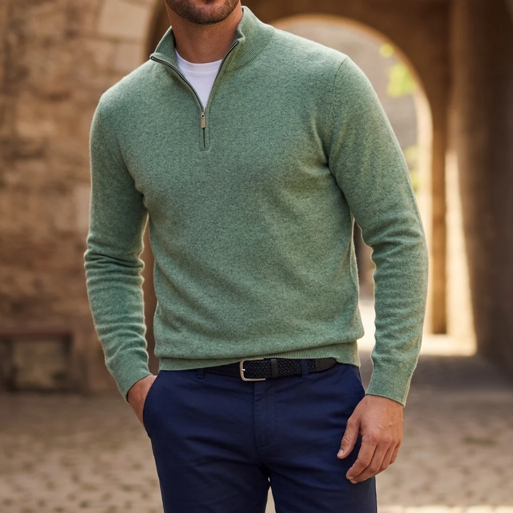 Men's zip-up sweater in textured finish | L&S - 1 - London-stylehouse.com
