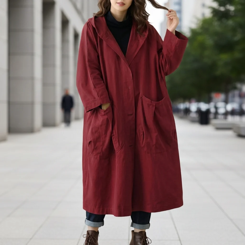 Women's long utility jacket with hood and pockets | L&S - 5 - London-stylehouse.com