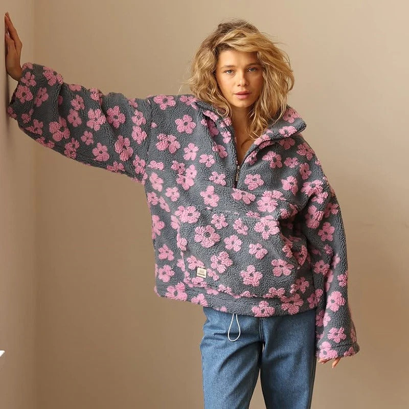Jacket Women's Oversized Floral Print with Half Zip | L&S - 3 - London-stylehouse.com