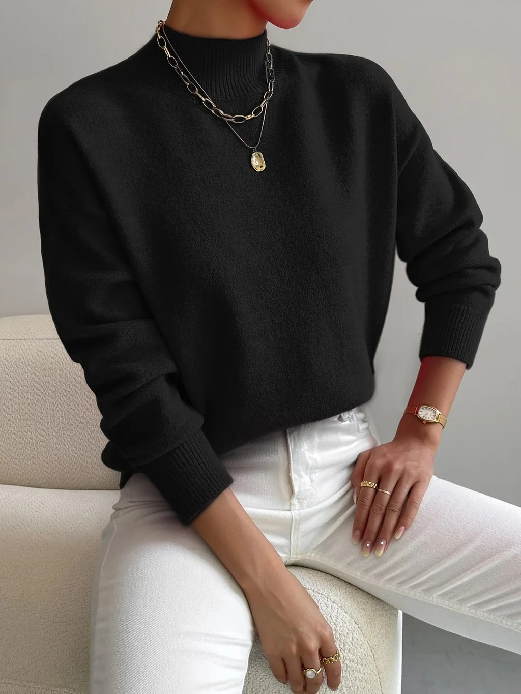 Pullover Women's Relaxed Fit with Stand-Up Collar | L&S