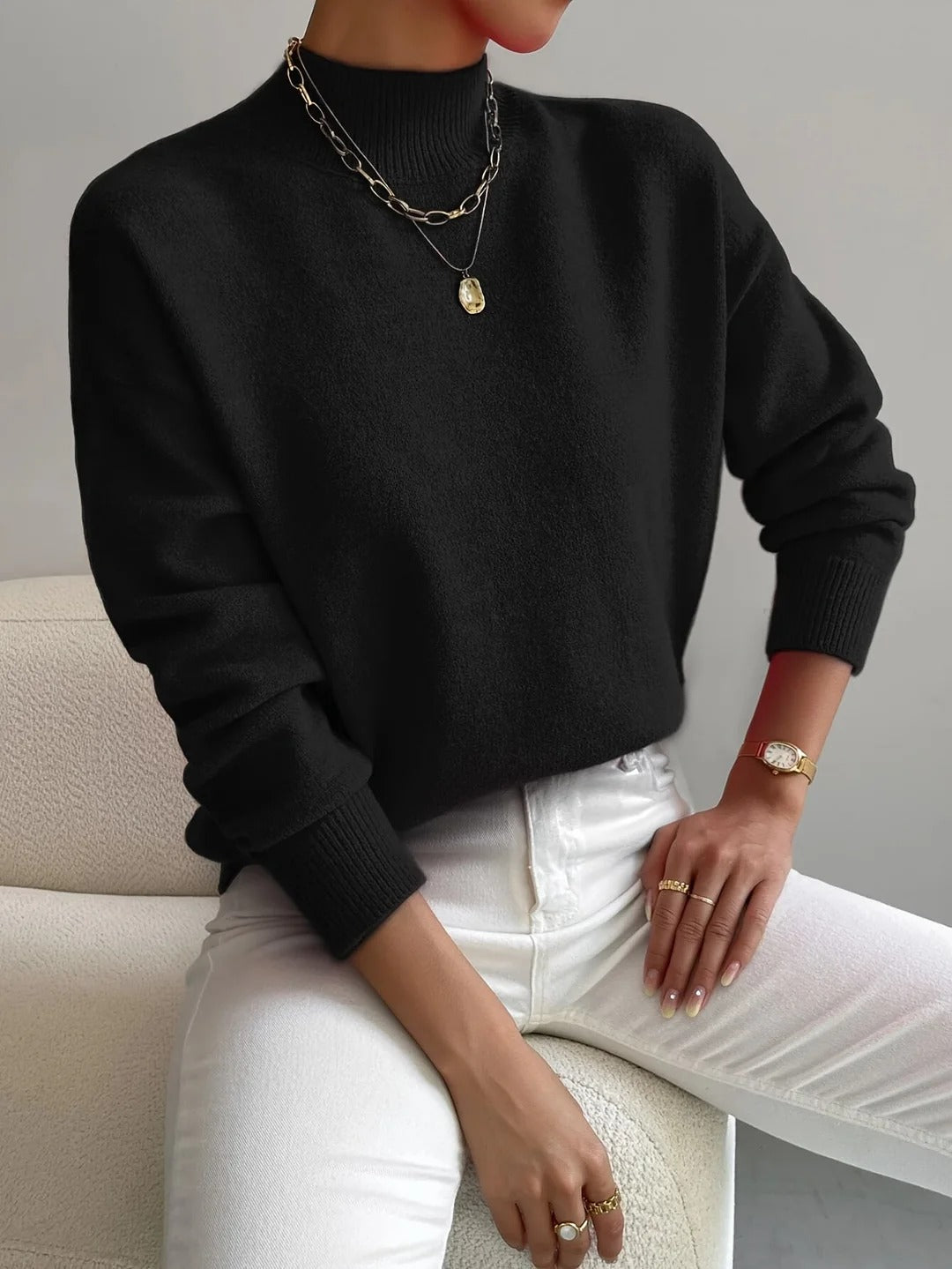 Pullover Women's Relaxed Fit with Stand-Up Collar | L&S
