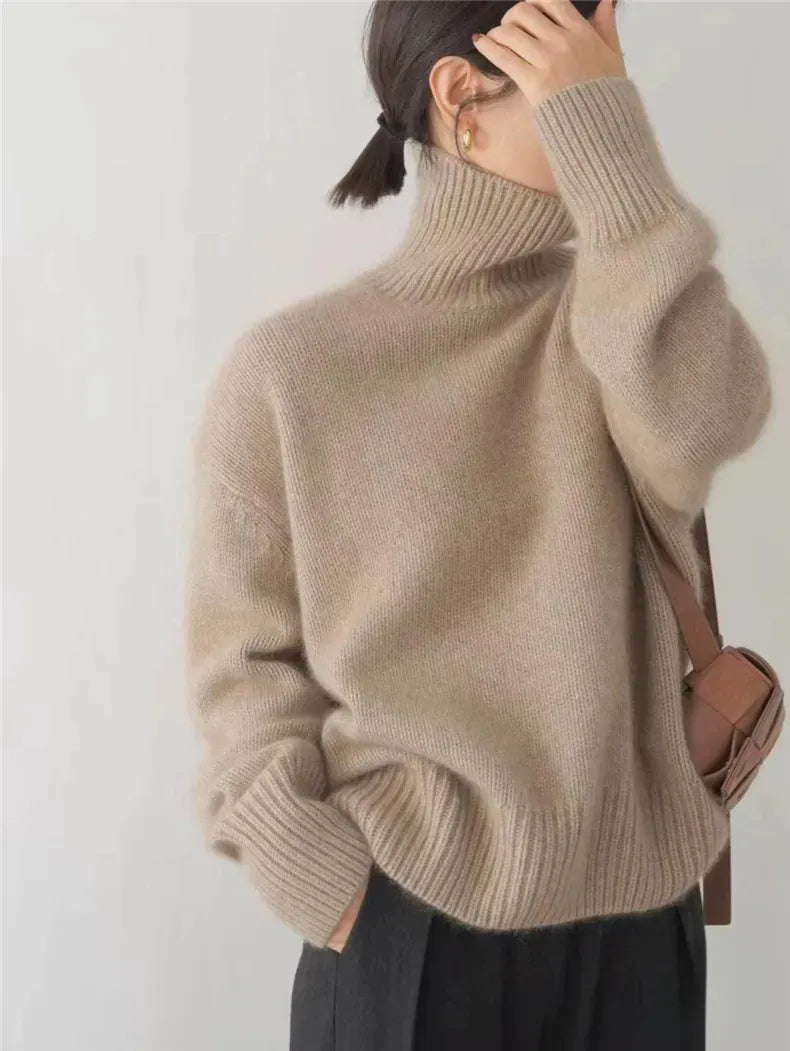 Pullover Women's High Neck Loose Fit with Ribbed Cuffs | L&S