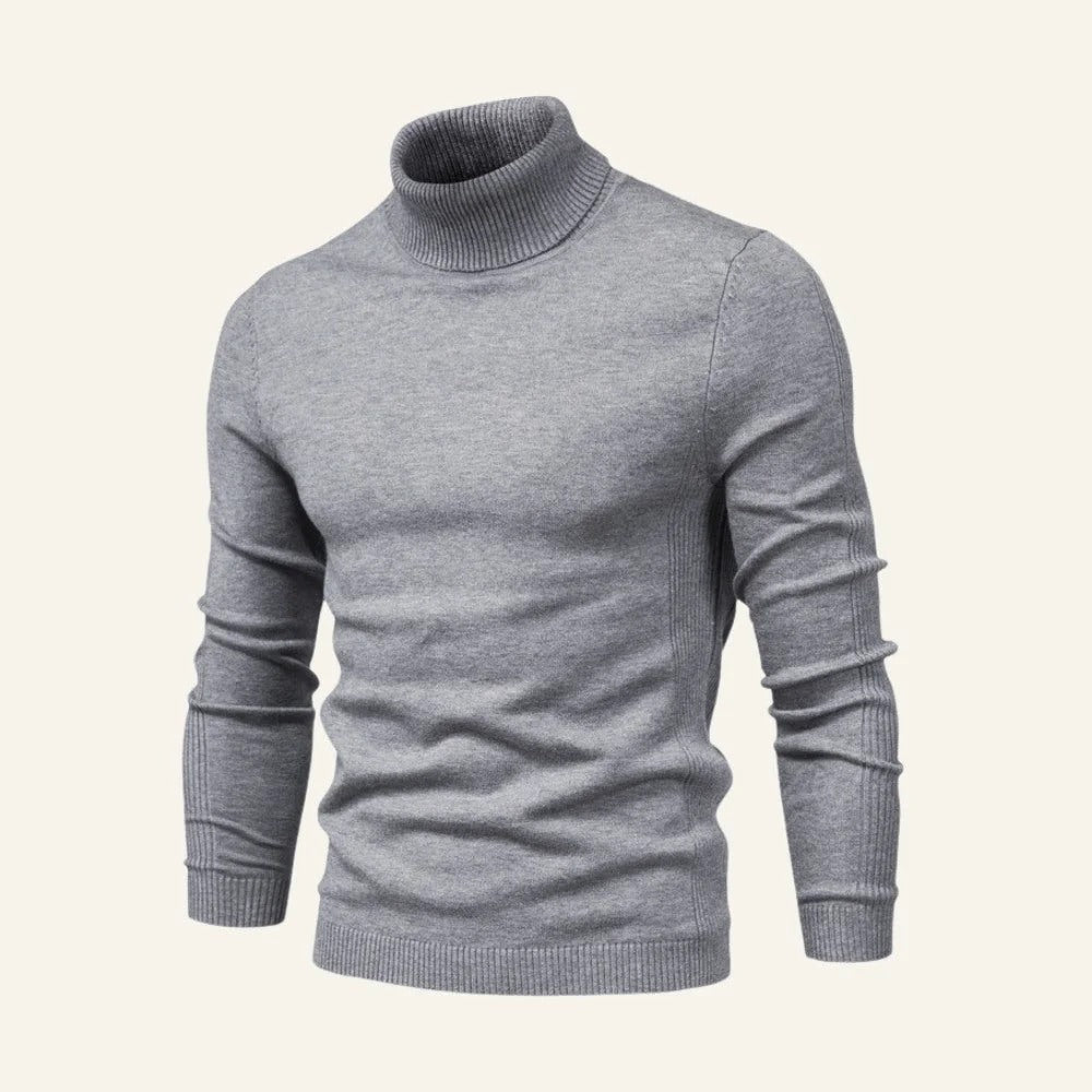 Men's Slim-Fit Turtleneck Sweater with Ribbed Cuffs | L&S - 2 - London-stylehouse.com