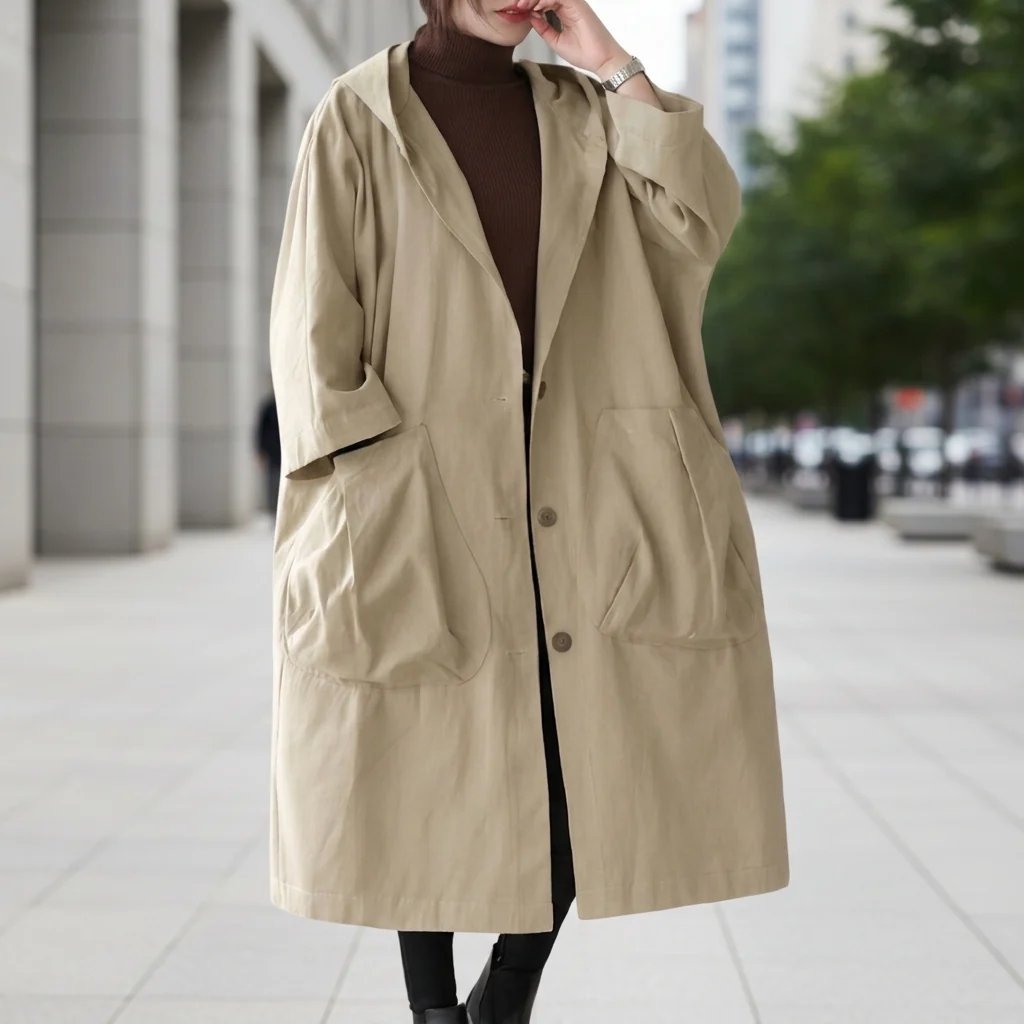 Women's long utility jacket with hood and pockets | L&S - 3 - London-stylehouse.com