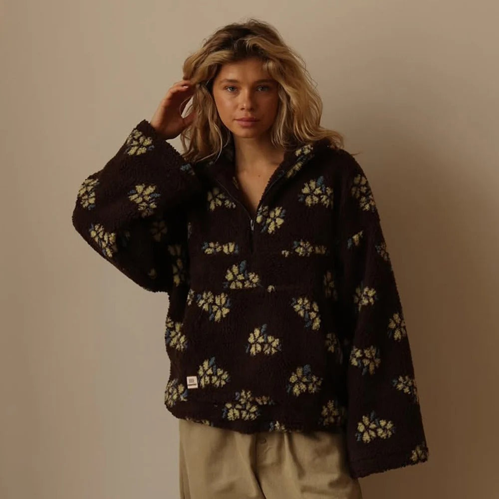 Jacket Women's Oversized Floral Print with Half Zip | L&S - 4 - London-stylehouse.com