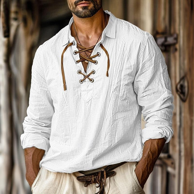 Oliver linen Henley shirt with long sleeves in white
