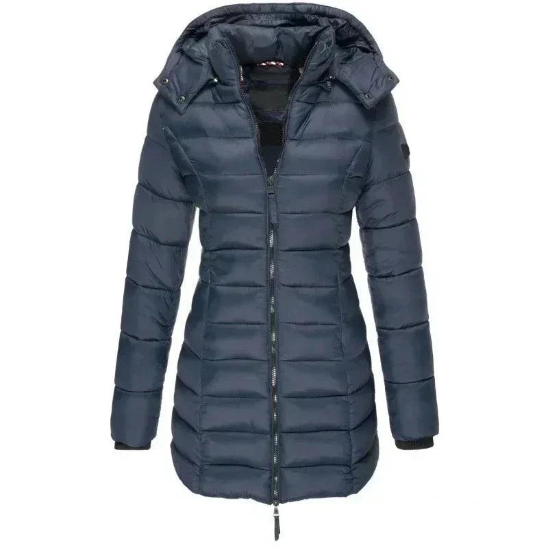 Long women’s down jacket with hood and zip - J&B; - 2 - London-stylehouse.com