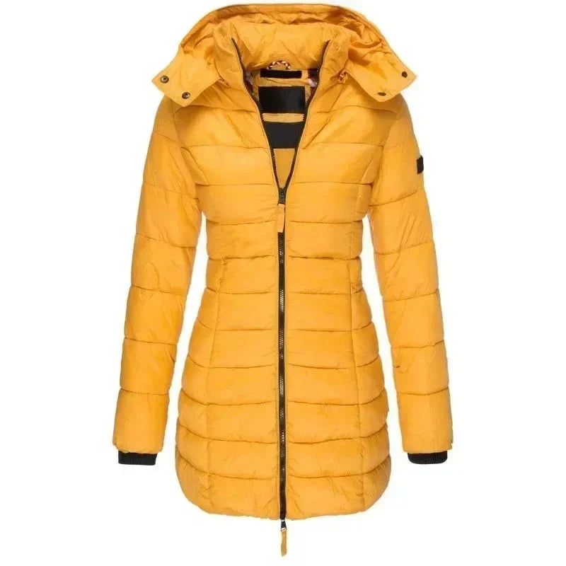 Long women’s down jacket with hood and zip - J&B; - 3 - London-stylehouse.com